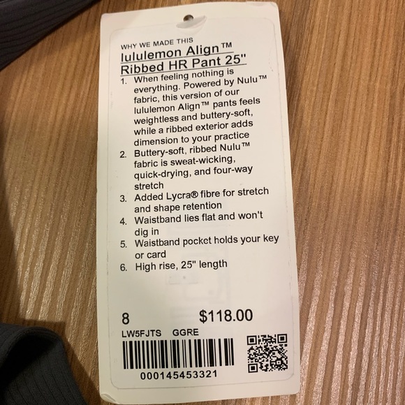 Lululemon align HR ribbed 25 8 NWT - Picture 7 of 9